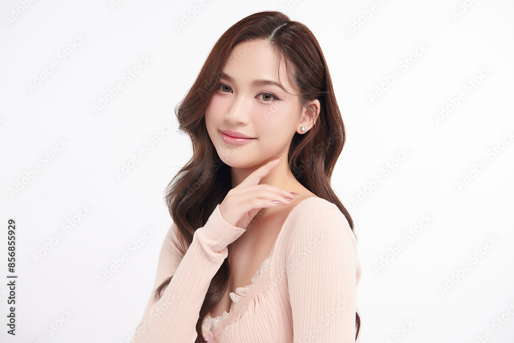 Beautiful young asian woman with clean fresh skin on white background, Face care, Facial treatment, Cosmetology, beauty and spa, Asian women portrait.
