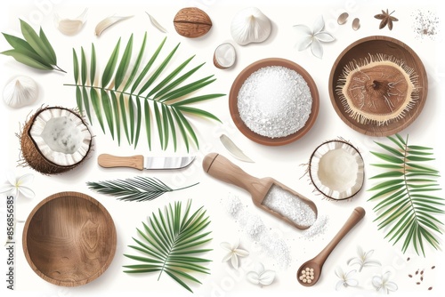 Wallpaper Mural A Tropical Tabletop Still Life With Coconut and Palm Fronds Torontodigital.ca