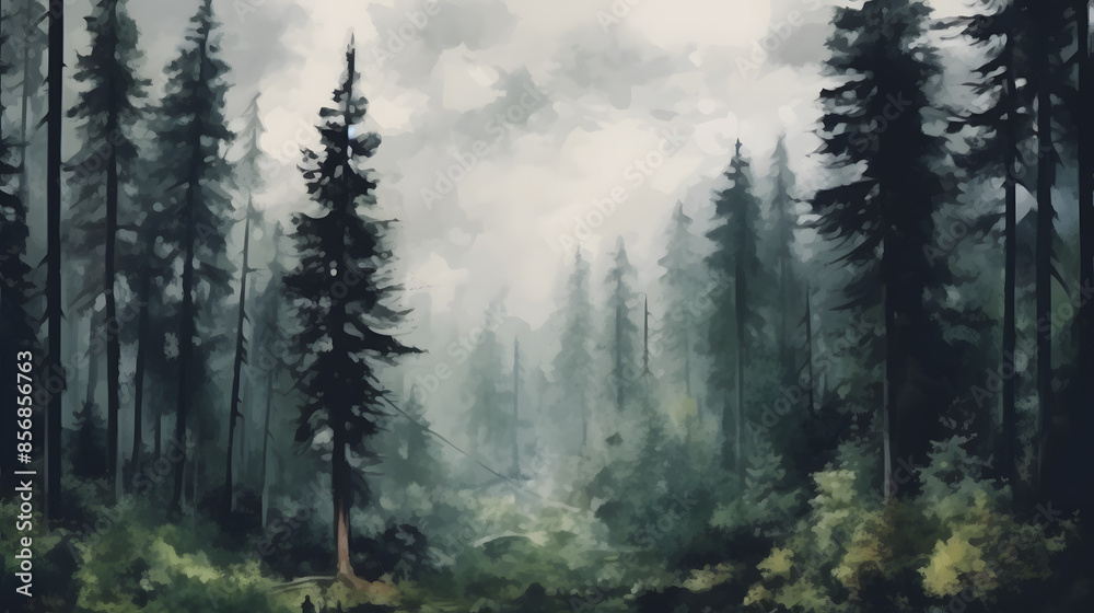 Obraz premium Dense Forest Watercolor Style
