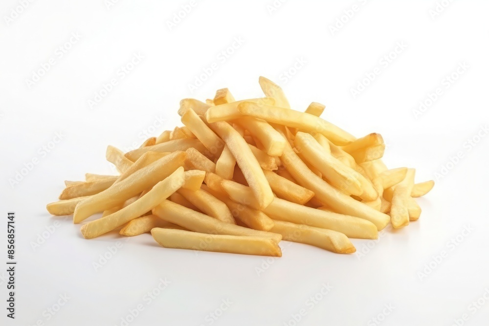 Pile of French fries on a white background. Studio food photography. Fast food and snack Pile of French fries on a white background. Studio food photography. Fast food and snack