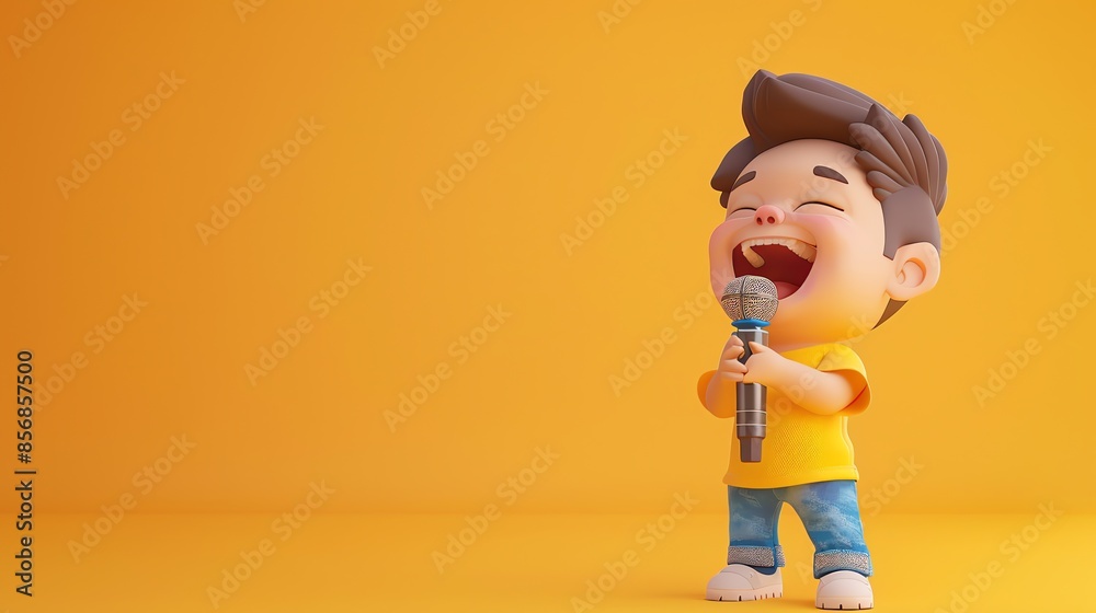 A cartoon boy singing into a microphone. A cartoon boy singing into a microphone.