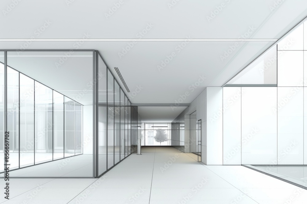 Fototapeta premium A Glimpse Into a Modern Office Space Through Glass Walls