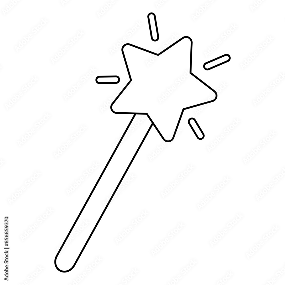 Magic wand with sparkling star on top, doodle style flat vector outline for coloring book Magic wand with sparkling star on top, doodle style flat vector outline for coloring book