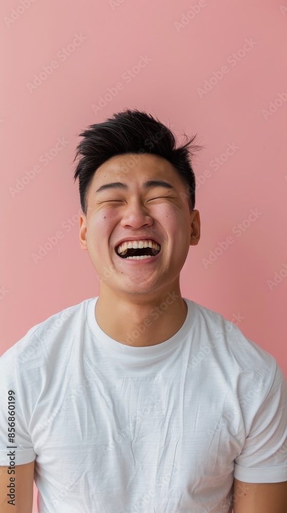 Man in white shirt laughing