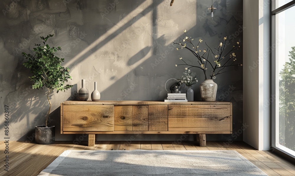 Modern living room with an empty sideboard Modern living room with an empty sideboard