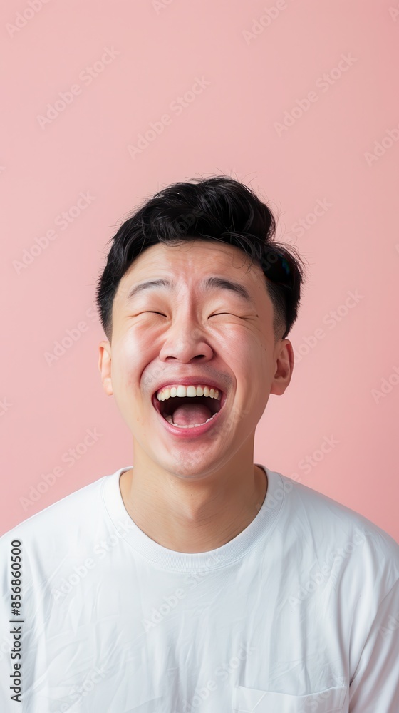 Man laughing with eyes closed Man laughing with eyes closed