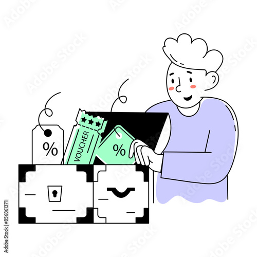 A mini illustration of customer offers in doodle style 