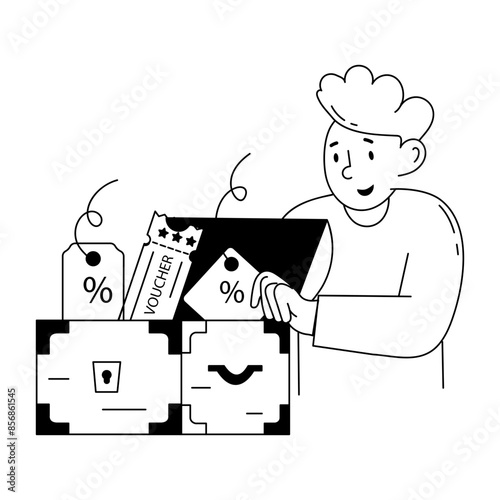 A mini illustration of customer offers in doodle style 