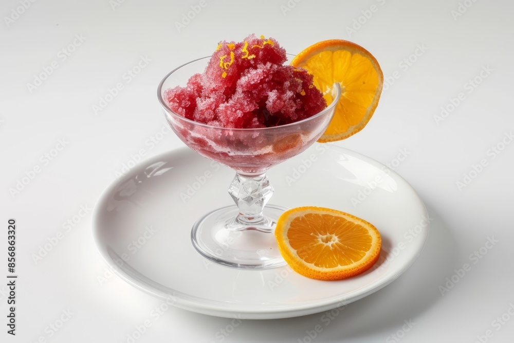 Elegant Campari & Orange Granita with Orange Slice and Lemon Zest Elegant Campari & Orange Granita with Orange Slice and Lemon Zest