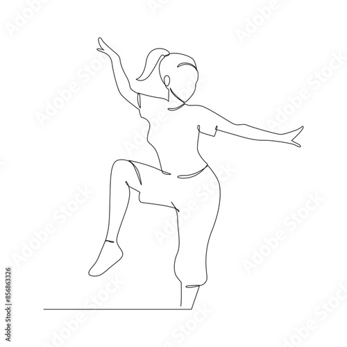 Woman dancing hip hop continuous line drawing of a woman energetic hip-hop dancer practicing.