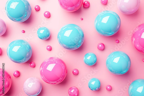 Banner Abstract background, with 3D blue, turquoise and pink spheres