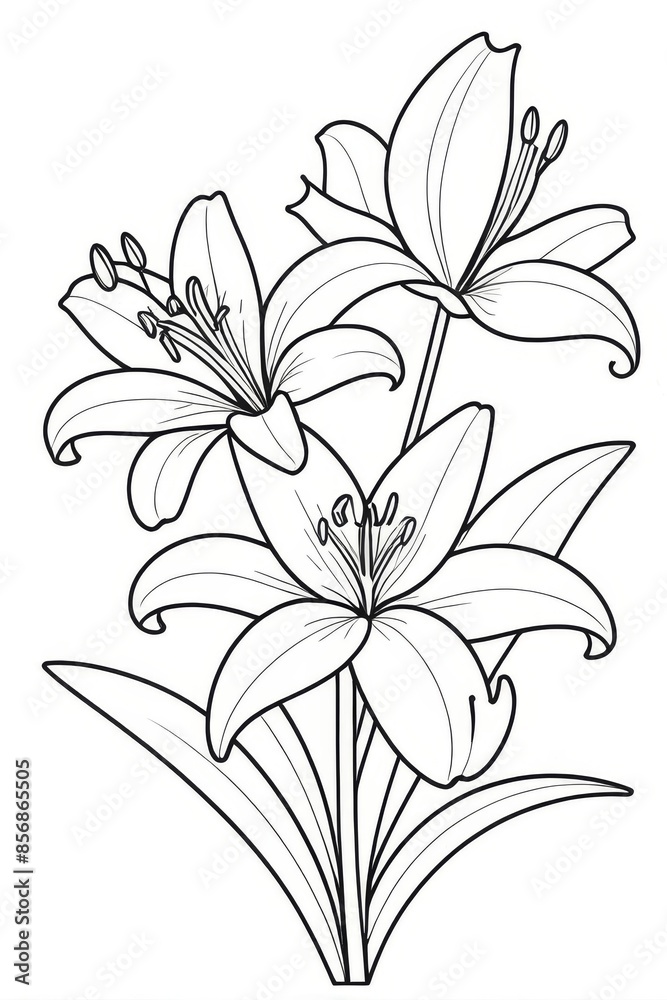 Lily flower Kids/ adults coloring page book art, line art illustration Lily flower Kids/ adults coloring page book art, line art illustration