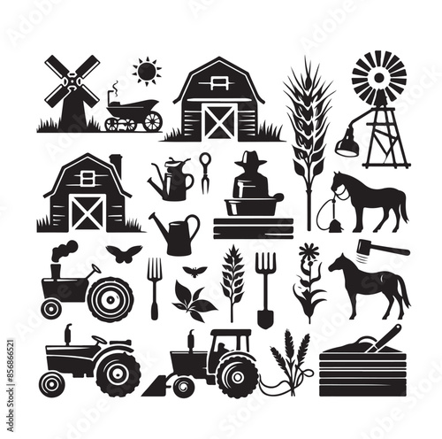 vector black agriculture and farming icons set