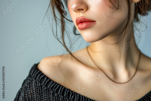 Close up of a young beautiful woman's clavicle area