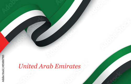 Ribbon with fllag of United Arab Emirates on white background
