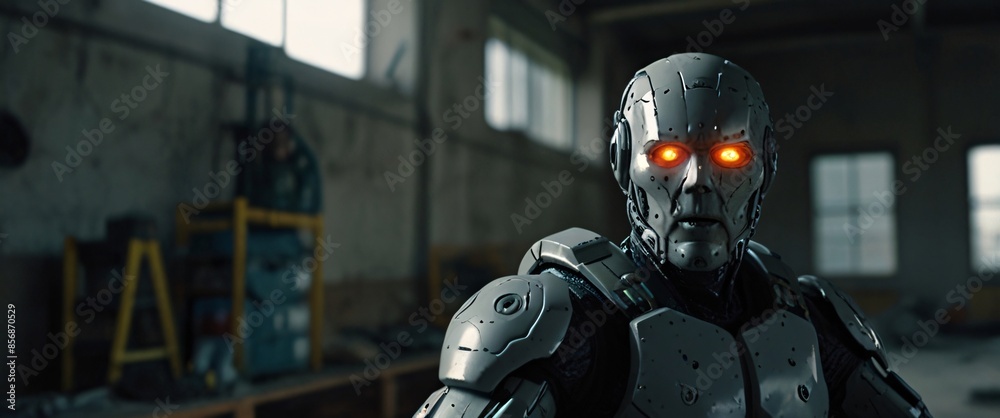 cyborg soldier fighting in a warzone movie story seen trail cam footage, rear view, wide angle shot, a striking contrast against the soft, blurred background, with a digital interface overlaid cyborg soldier fighting in a warzone movie story seen trail cam footage, rear view, wide angle shot, a striking contrast against the soft, blurred background, with a digital interface overlaid
