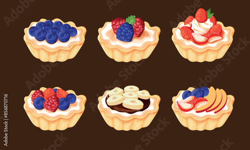 Collection of Fruit Tart Pastry Vector Illustration