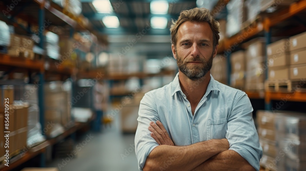 Confident Warehouse Worker with Arms Crossed. Confident Warehouse Worker with Arms Crossed.