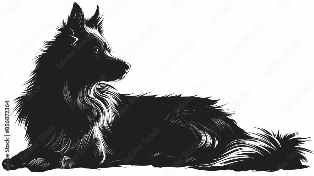 Fototapeta premium A depiction of an Icelandic Sheepdog on a blank backdrop with canine outlines.