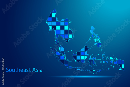 concepts of Southeast Asia Network Digital Technology Graphic illustration. Blue Color. Internet Futuristic Concept Map.