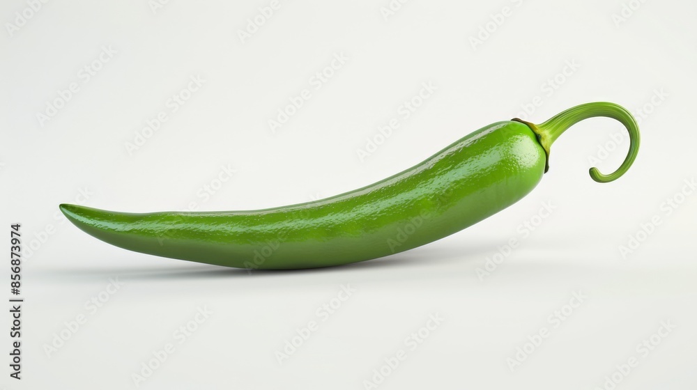 Single green chili pepper on white background, minimalistic style. Food and freshness concept Single green chili pepper on white background, minimalistic style. Food and freshness concept