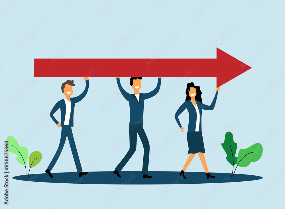 Fototapeta premium Business People Carrying a Forward Arrow Heading for Success. Motivation to move forward and achieving results