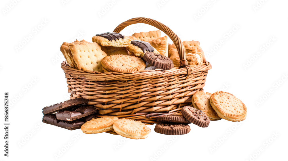Basket with ginger cakes, cookies and sweets on transparent background Basket with ginger cakes, cookies and sweets on transparent background