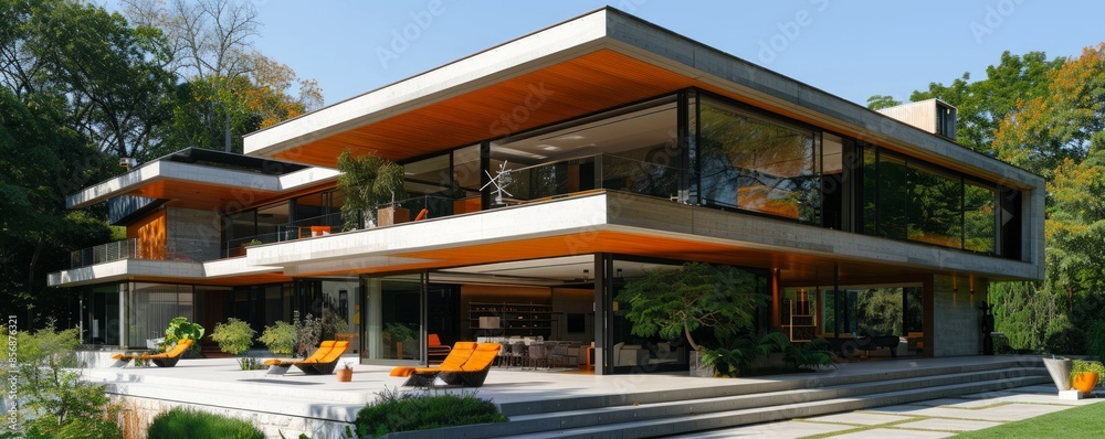 Contemporary home with a cantilevered design. Contemporary home with a cantilevered design.