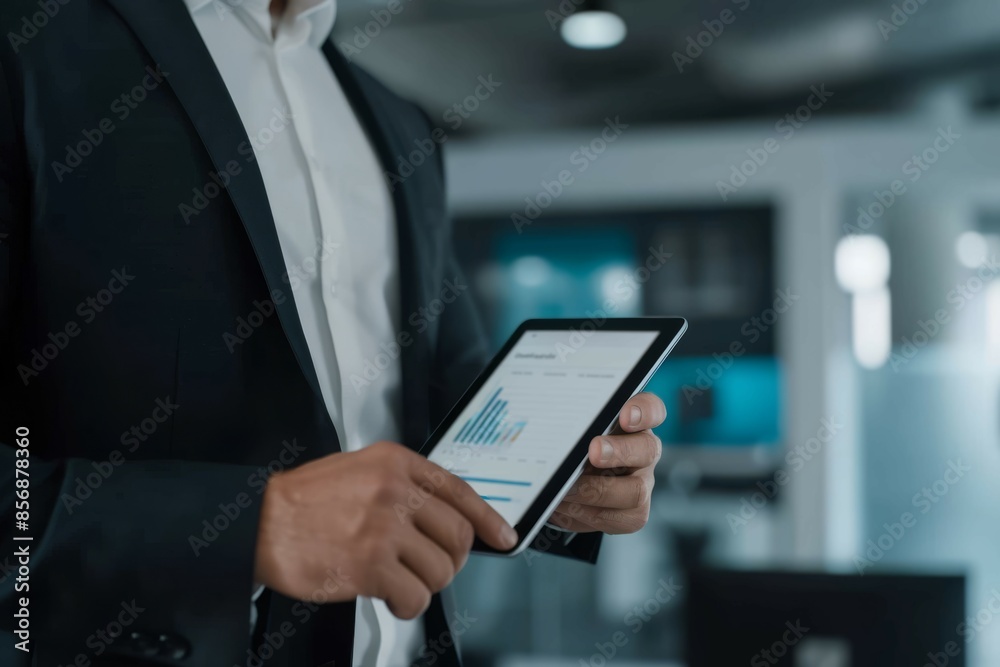 The latest business reports are in Closeup shot of a businessman analyzing statistics on a digital tablet in an office The latest business reports are in Closeup shot of a businessman analyzing statistics on a digital tablet in an office