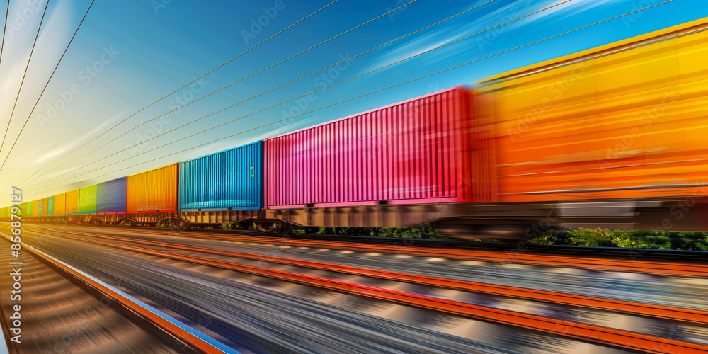 Obraz premium Highspeed freight train with vibrant intermodal containers