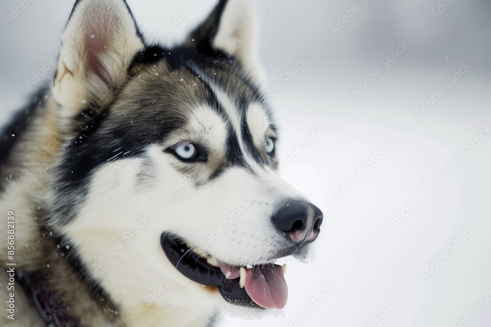 Siberian husky dog portrait in winter