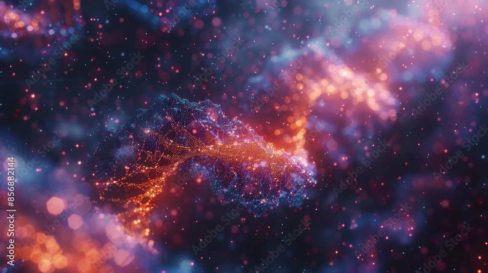 Abstract Digital Art of Glowing Particles Forming a Dynamic Wave in a Cosmic Space Background Abstract Digital Art of Glowing Particles Forming a Dynamic Wave in a Cosmic Space Background