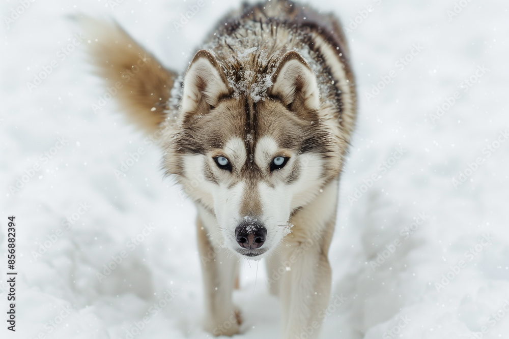 Fototapeta premium Siberian husky dog portrait in winter