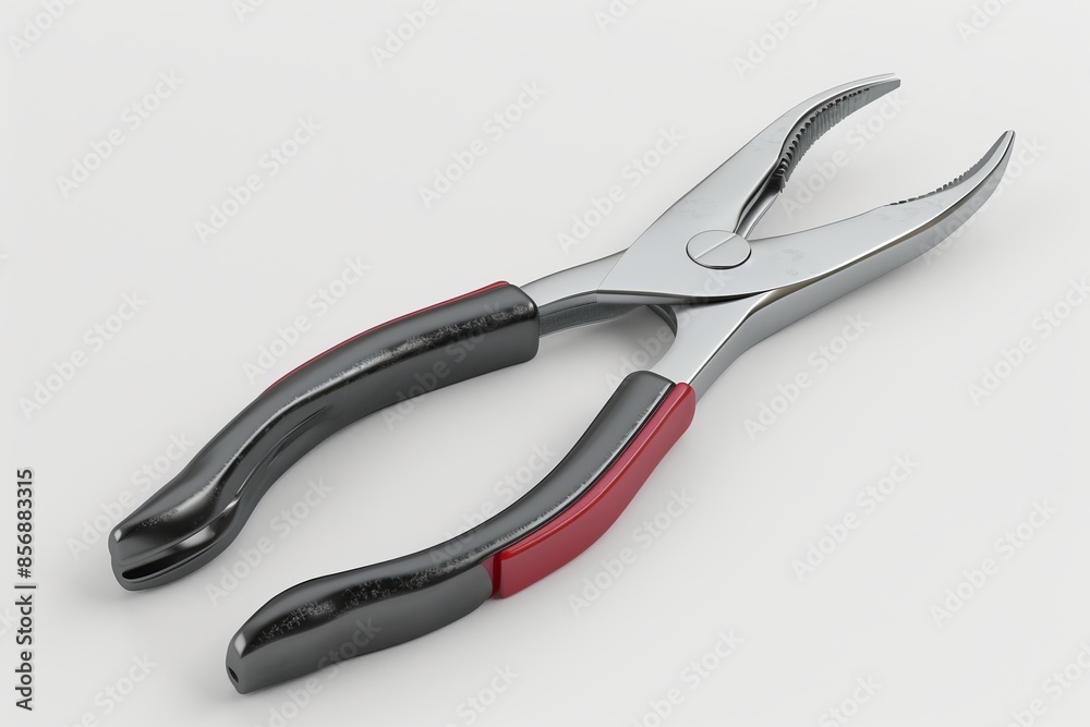 High-quality needle-nose pliers on a white background. Tool for craft or construction use. Black and red handle design adds style and functionality. Professional hardware image. Generative AI High-quality needle-nose pliers on a white background. Tool for craft or construction use. Black and red handle design adds style and functionality. Professional hardware image. Generative AI