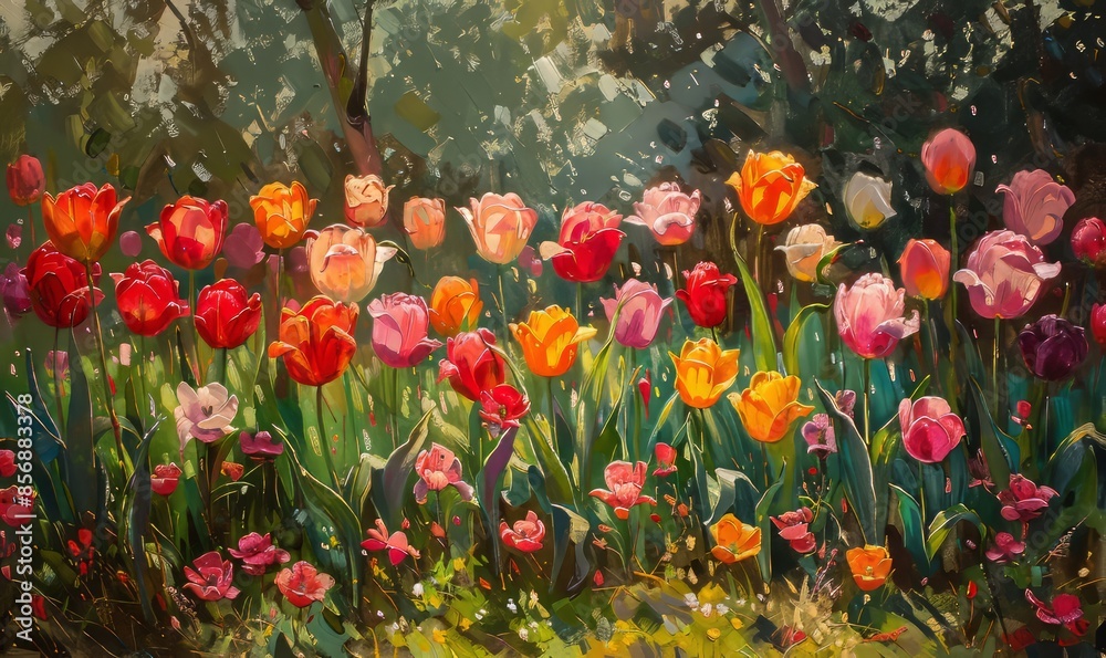 Spring garden with tulips