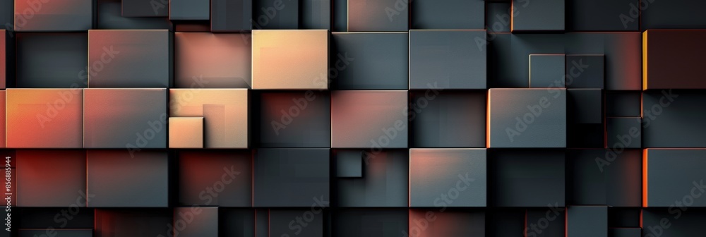 Abstract 3D Wall of Grey and Orange Cubes Abstract 3D Wall of Grey and Orange Cubes