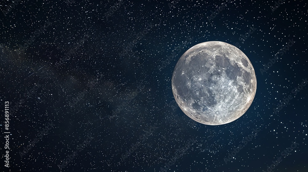 A full moon in a dark night sky filled with stars. A full moon in a dark night sky filled with stars.