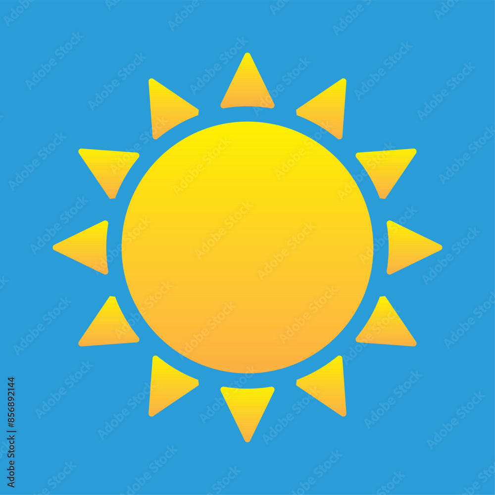 Sun icon. Weather icon for smartphone or can be used for other media. Yellow sun star icon Summer, sunlight, nature, sky. Vector illustration isolated on blue background. Sun icon. Weather icon for smartphone or can be used for other media. Yellow sun star icon Summer, sunlight, nature, sky. Vector illustration isolated on blue background.