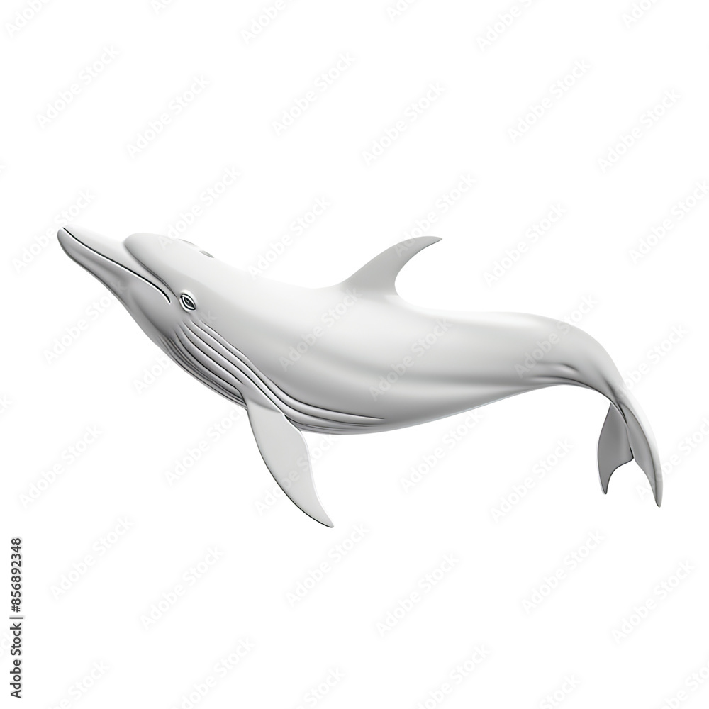 Fototapeta premium A sleek white dolphin swimming gracefully, isolated on a transparent background, perfect for marine-themed designs.