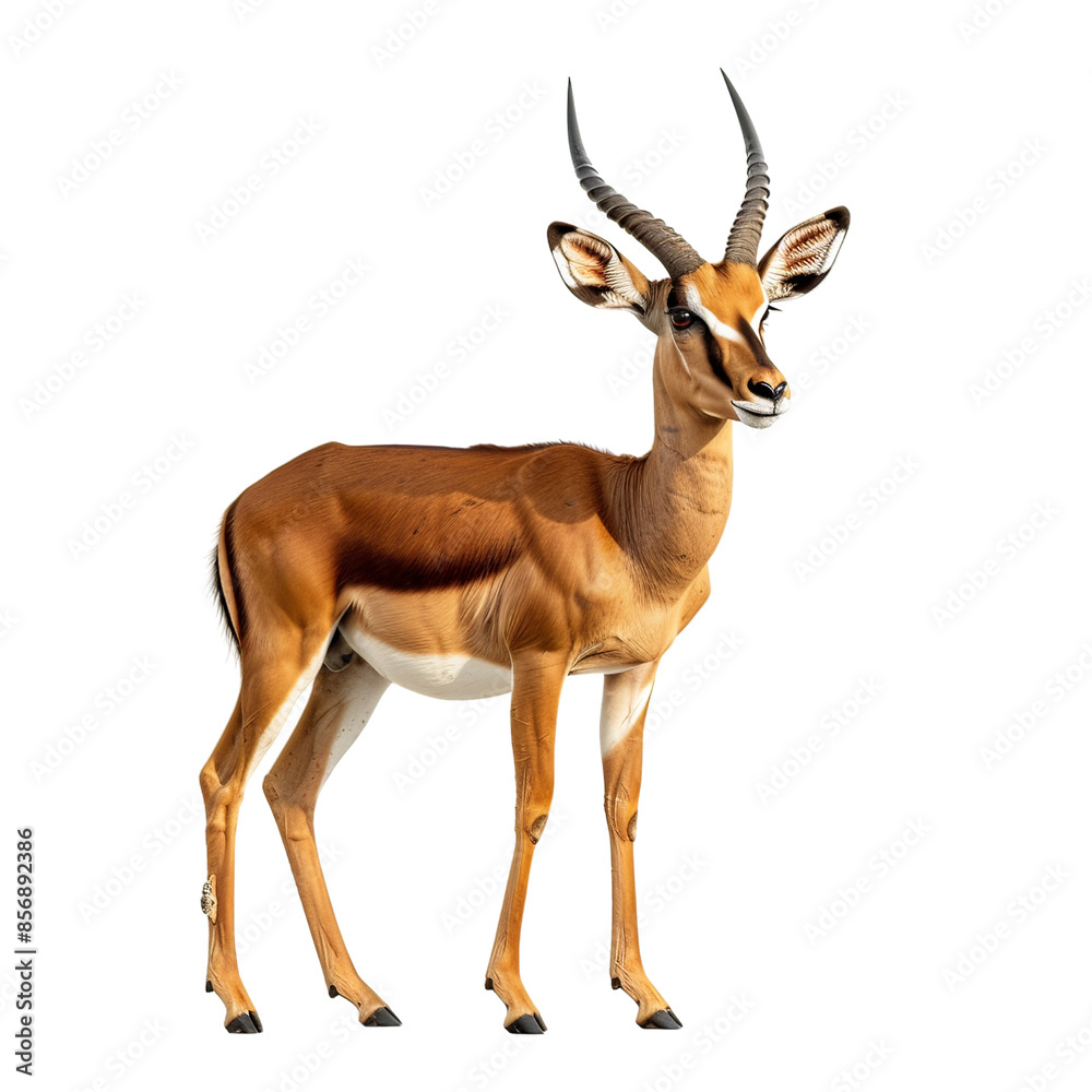 Fototapeta premium A detailed illustration of an antelope with distinctive horns, standing gracefully against on transparent background.