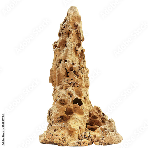 Close-up of a large, naturally formed limestone stalagmite isolated on transparent background. Idea for geological or nature-themed projects.
