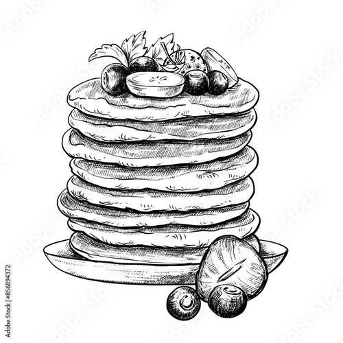 Stack of pancakes vector sketch illustration