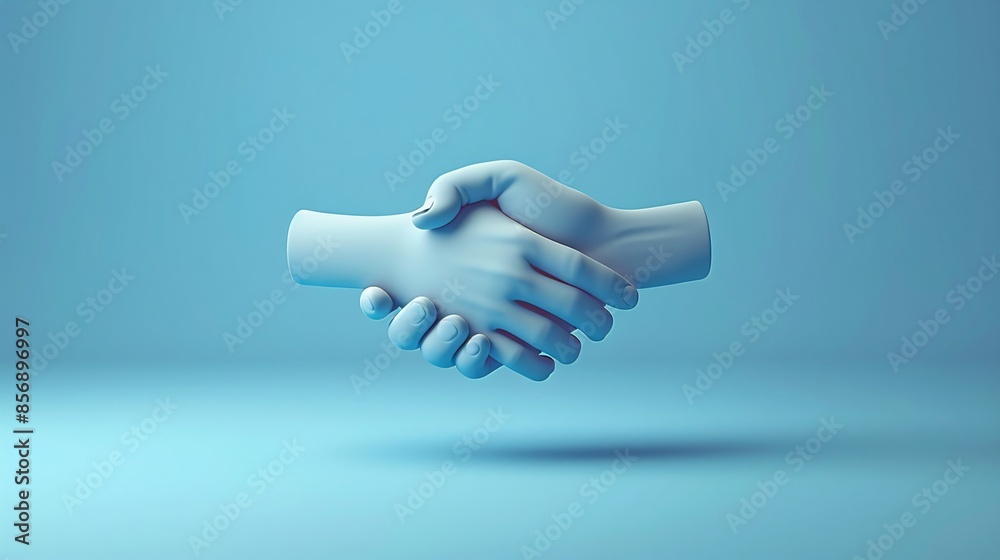 3D handshake sculpture on a blue background, symbolizing partnership, agreement, and collaboration in a modern, minimalistic style. 3D handshake sculpture on a blue background, symbolizing partnership, agreement, and collaboration in a modern, minimalistic style.