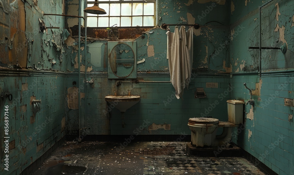 Industrial bathroom with an empty towel ring