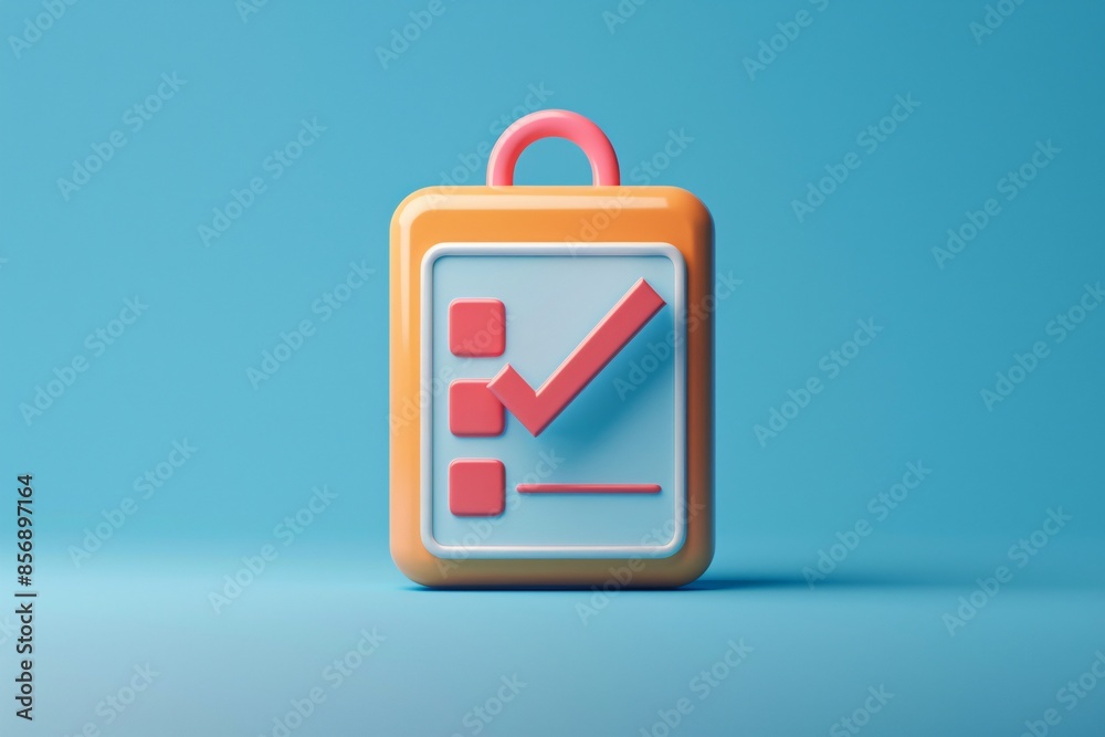 3D illustration of a checklist clipboard with check marks, representing task completion and planning on a blue background. 3D illustration of a checklist clipboard with check marks, representing task completion and planning on a blue background.
