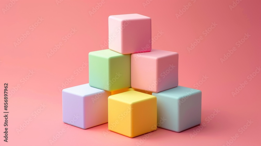 Pastel Cubes stack of colorful cubes on a soft pink background. Pastel Cubes stack of colorful cubes on a soft pink background.