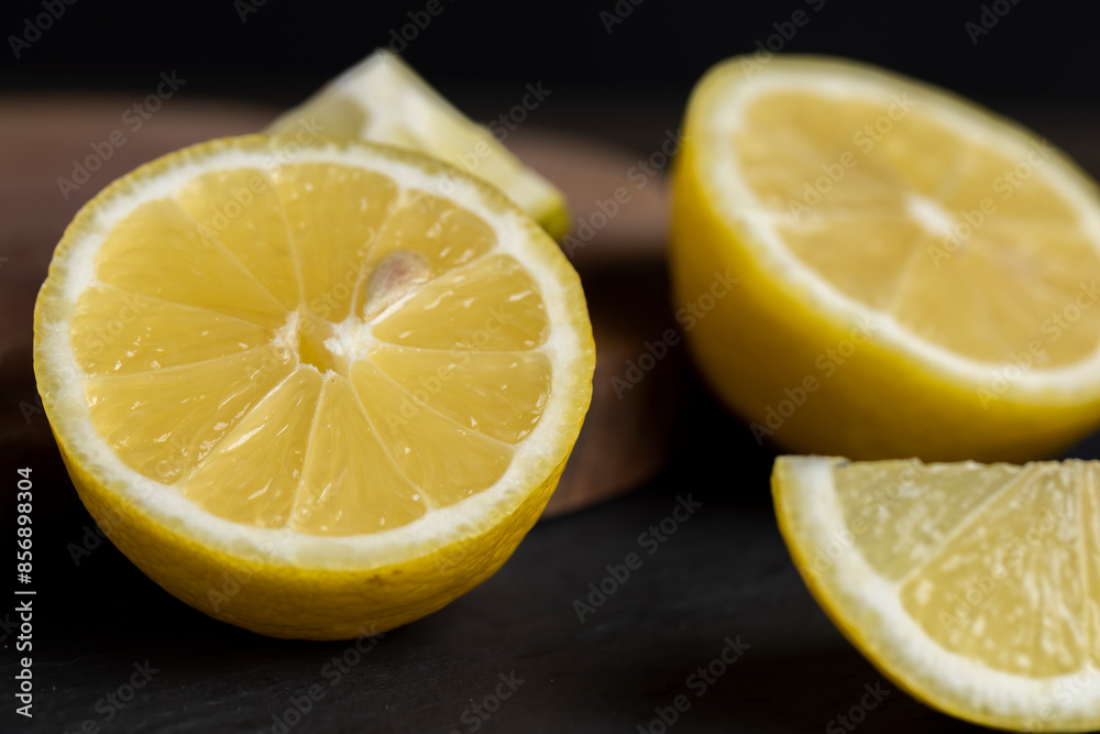 close-up of a table with slices of yellow lemon close-up of a table with slices of yellow lemon