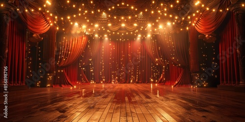 Stage Lights and Red Curtains