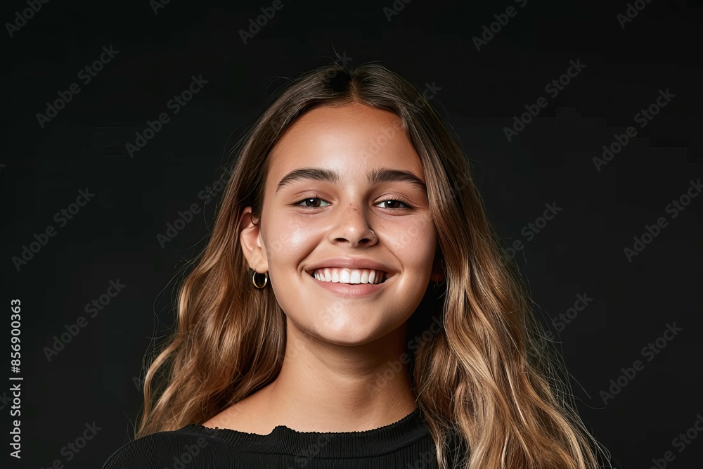 Portrait of a young cheerful woman Close up of a smiling woman against black background. Young woman with a cute smile looking at camera Portrait of a young cheerful woman Close up of a smiling woman against black background. Young woman with a cute smile looking at camera