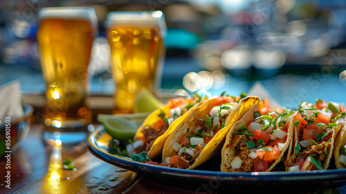 Wallpaper Mural A plate of tacos with a glass of beer on the table Torontodigital.ca